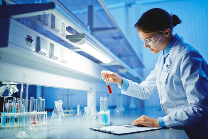 A medical lab assistant in a laboratory after pharmaceutical laboratory training